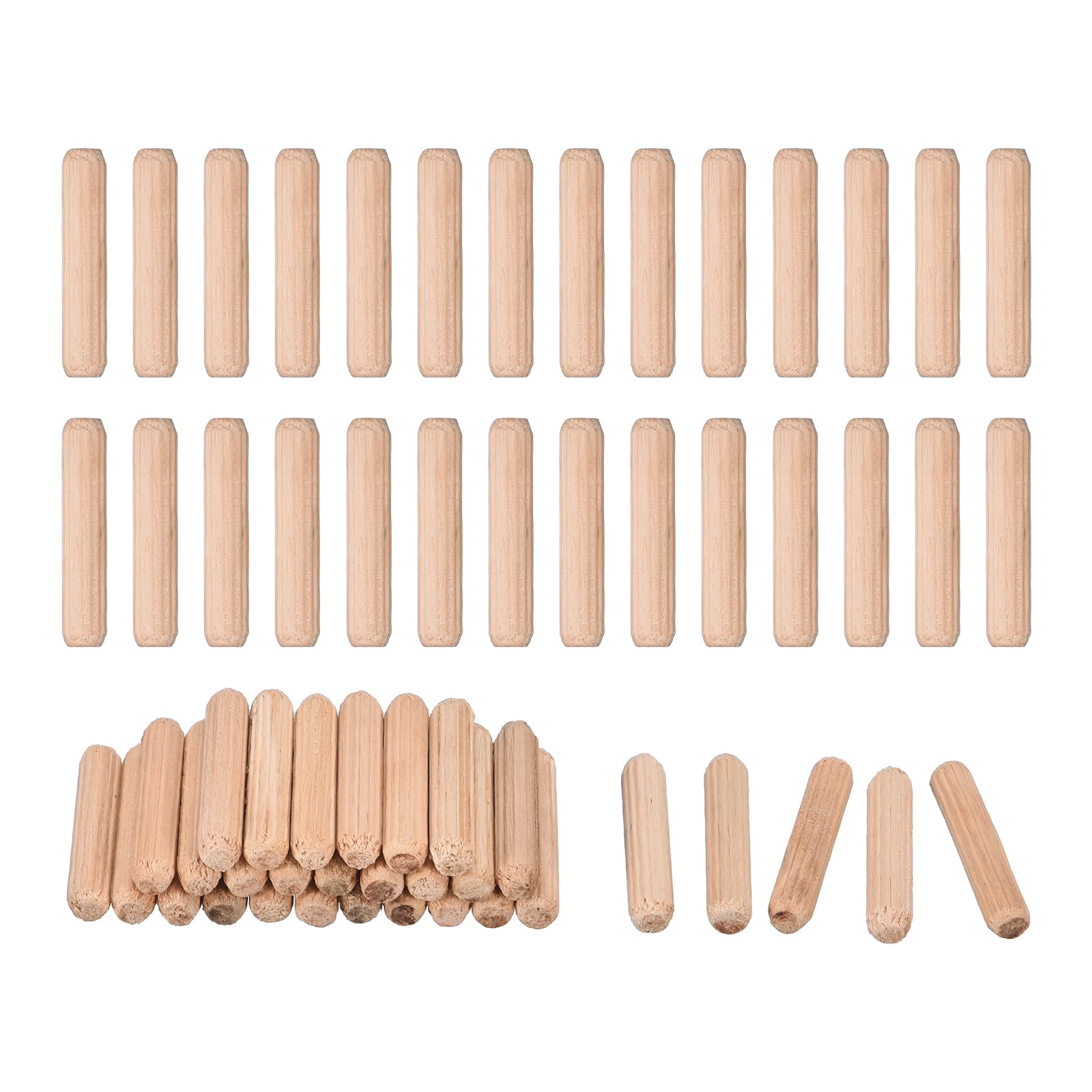 Photo 1 of uxcell 60 Pcs Wooden Dowel Pins 6x30mm(0.24x1.18) Fluted Beveled Ends Wood Dowel Pegs Dried Hardwood for Woodworking Furniture Shelf