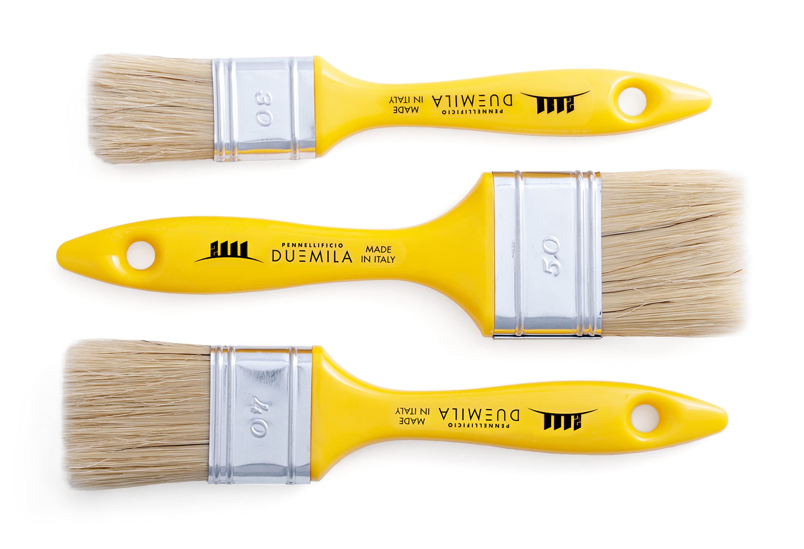 Pennellificio 2000 Set of 3 Brushes with Plastic Handle (Measures 30mm-40mm-50mm), Animal Hair, Yellow