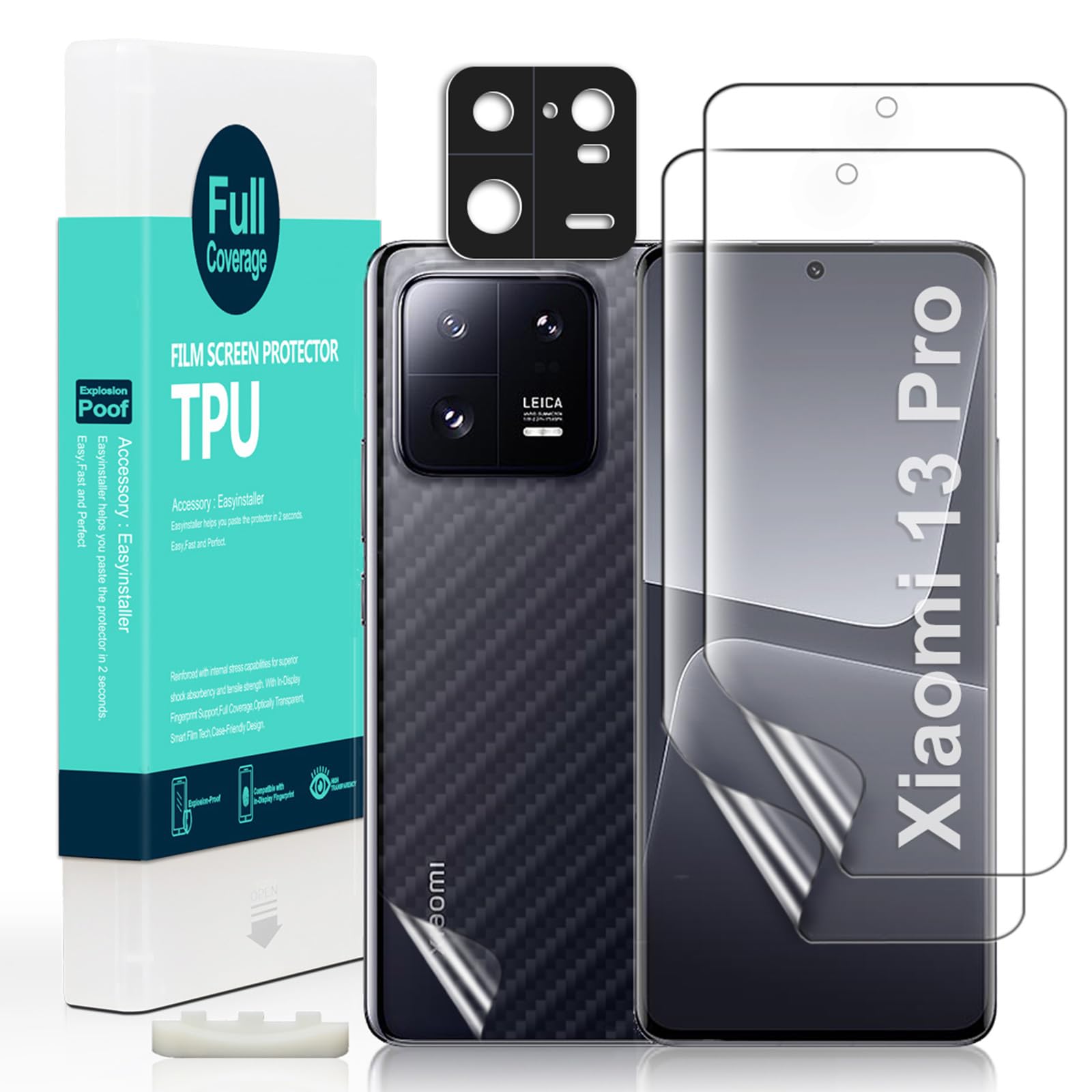 Ibywind Screen Protector For Xiaomi 13 Pro 5G(6.73 Inches),with 2Pcs Flexible TPU Film,1Pc Camera Lens Protector,1Pc Backing Carbon Fiber Film [Fingerprint Reader,Easy to install] — image 1