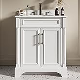 LIKIMIO 30" Bathroom Vanity with Sink, Freestanding Bathroom Vanity with 2 Soft-Close Doors, Engineered Stone Countertop & Un
