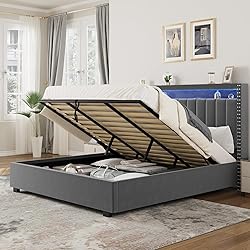 Lift Up Storage Bed Full Size, Luxury Upholstered