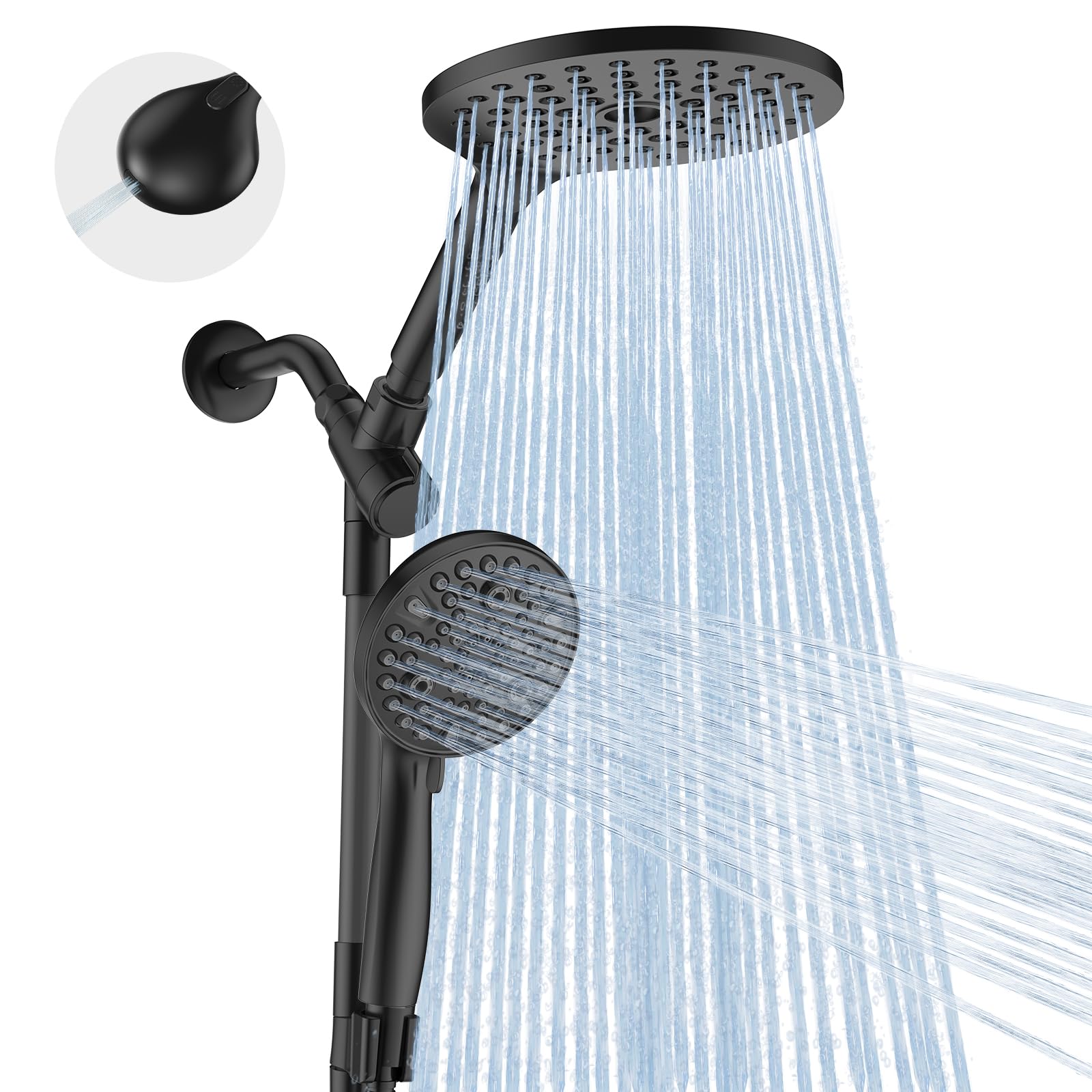 MakeFit Dual Handheld Shower Head Combo, 2-in-1 Rain Shower Heads System 8 Inch Rainfall Shower Head and 10 Modes High Pressure Hand Held Showerhead with Built-in Power Wash Image
