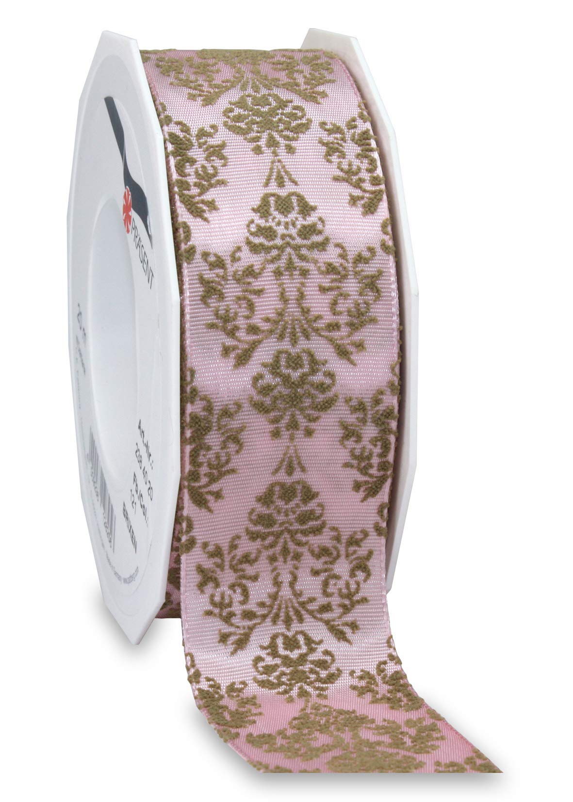 Präsent - Brixen Wired & Printed Ribbon Rose-Taupe 40 mm Width, 20 m Length