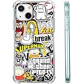 Tobelint Case for iPhone 15 with Pop Culture Design,Aesthetic Cartoon Sticker Bomb Pop-Art Collage Pattern for Men Women,Clear Slim Soft TPU Bumper Case,6.1”(Pop,15)