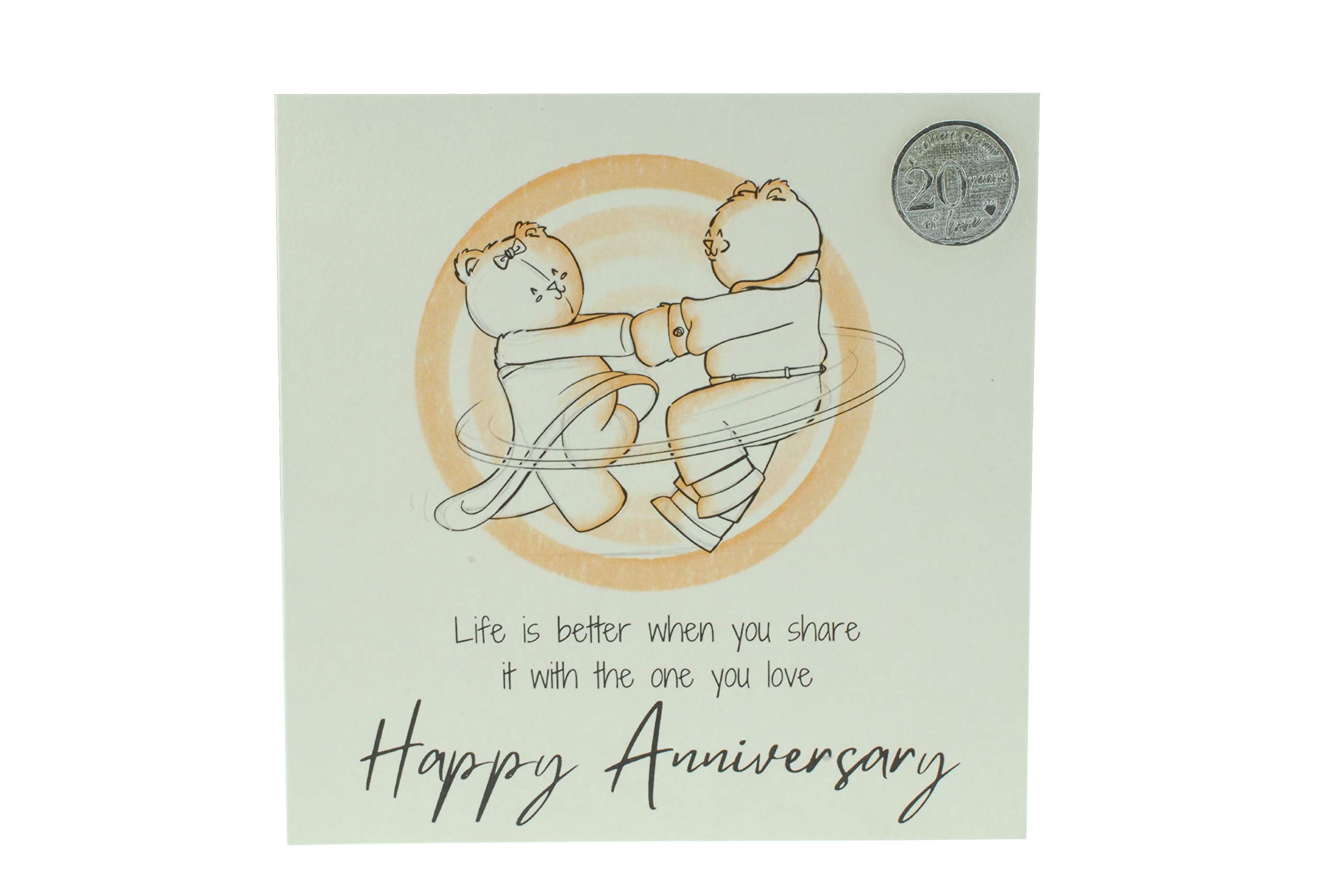Cute 20th Wedding Anniversary Card, Dancing Bears – Free Metal 20th Anniversary Love Token Gift (gc-annidancing20)
