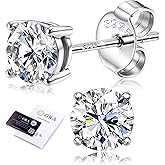 Moissanite Stud Earrings 18K White Gold Plated Brilliant Round Cut Solid 925 Sterling Silver Hypoallergenic Dainty Moissanite Jewelry for Sensitive Ear D Color VVS1 Clarity for Women Men 0.8CT-3CT