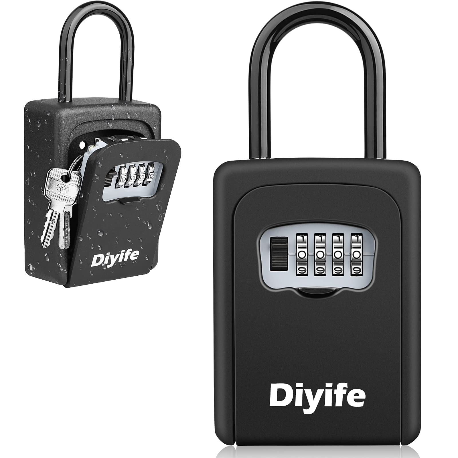 Diyife Key Safe, [Weatherproof] Portable Lock Box for Keys Outdoor with Removable Shackle, Door Handle & Wall Mounted Combination Key Lock Box for Home Office Garage School Airbnb