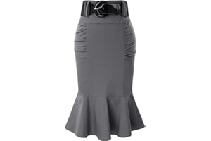 Belle Poque Women’s High Waisted Peplum Midi Pencil Skirt Work Business Skirts with Belt