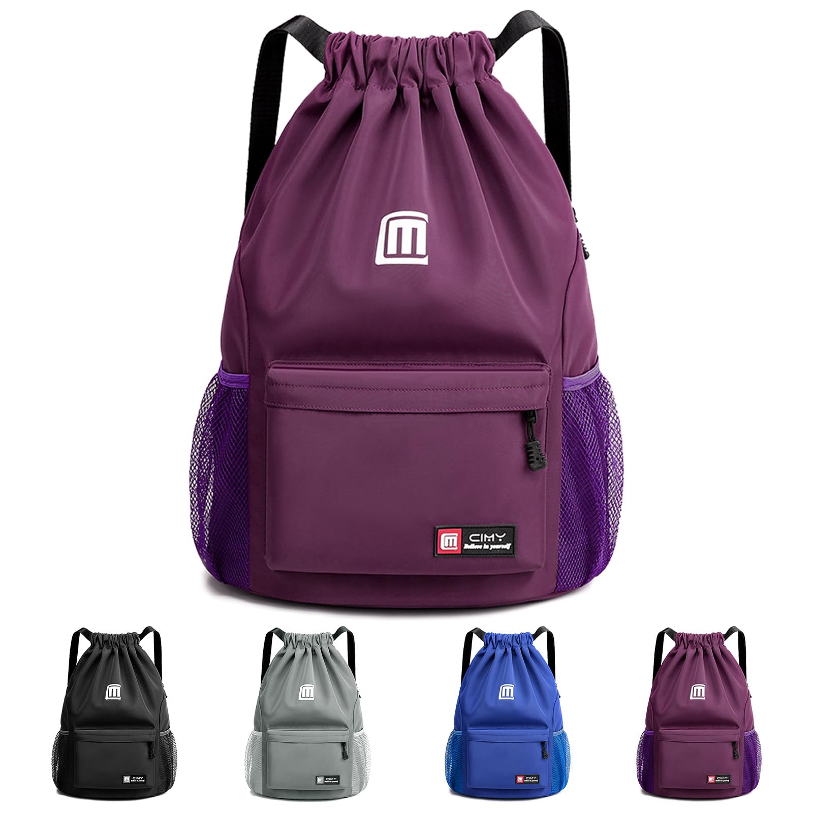 Sarmeley Drawstring Backpack Bags, Printed Drawstring Gym Bag for Men Women Girls Boys Adults, Large Waterproof Swimming Bag Draw String Bags for Shopping Yoga Sport Travel, Purple — image 1