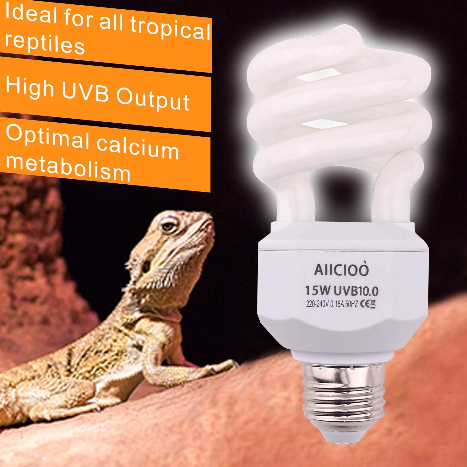 AIICIOO Reptile Uvb Light Kit 10.0 15W Vivarium Lamp Tank UVB Bulb