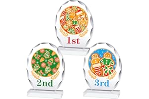 Huquary 3 Pcs Christmas Contest Trophy Set 1ST 2ND 3RD Place Cookie Gingerbread Man House Pajamas Competition Kit Acrylic Awards Funny Xmas Party Trophies Tabletop Decor