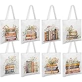 ElasignShopo 8 Pcs Book Canvas Tote Bags Book Club Gifts Book Lovers Totes Bags Bulk Aesthetic Reusable Grocery Bags for Women Bookish Lovers Librarian Readers Gifts Travel Shopping (Watercolor Books)