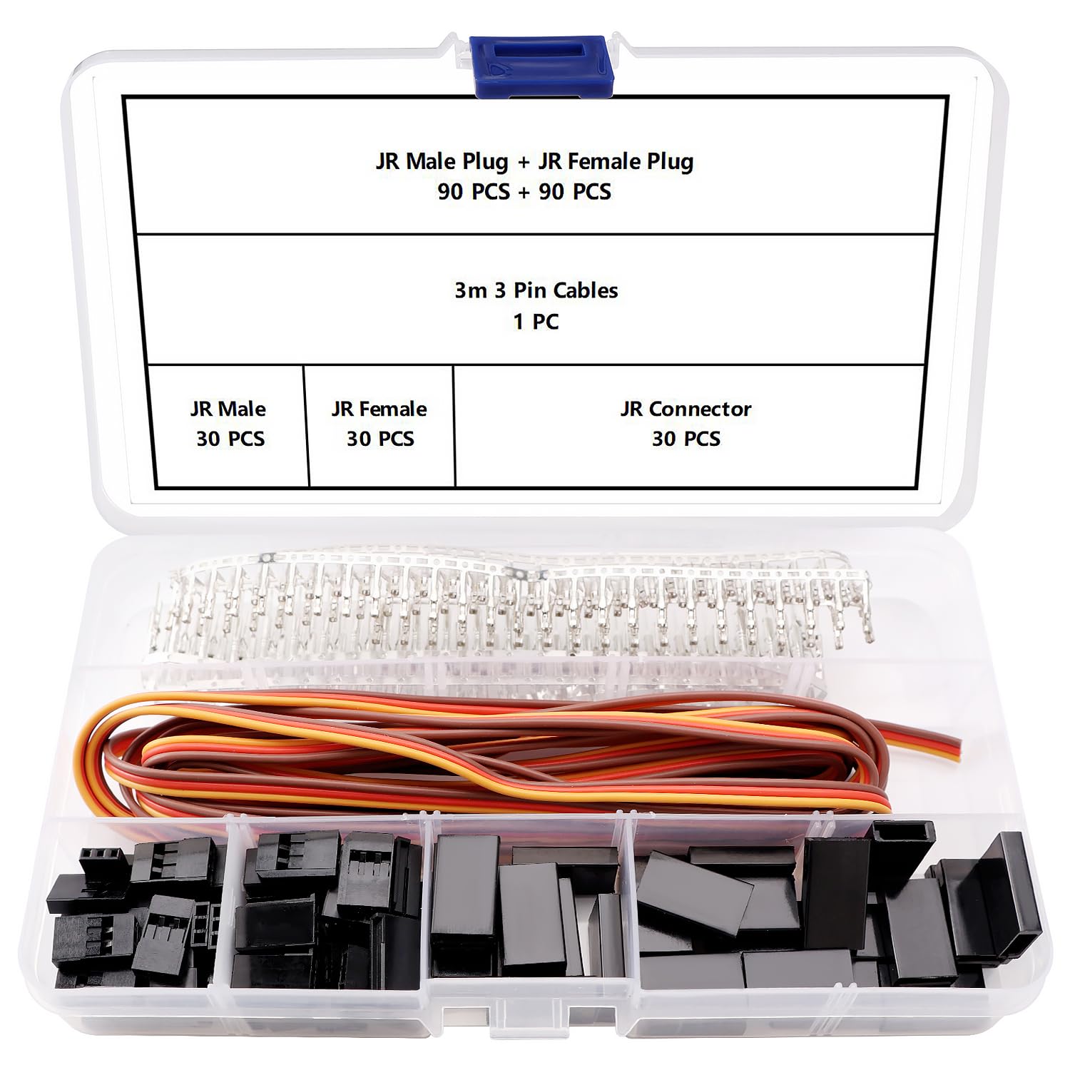 YIXISI 30 Sets 3 Pin JR Servo Connector, Servo Connector Male Female Plug Crimp Pin Kit, with 3m 22AWG 3 Circuits Cable, Compatible with Futaba JR Hitec Spektrum RC Connectors