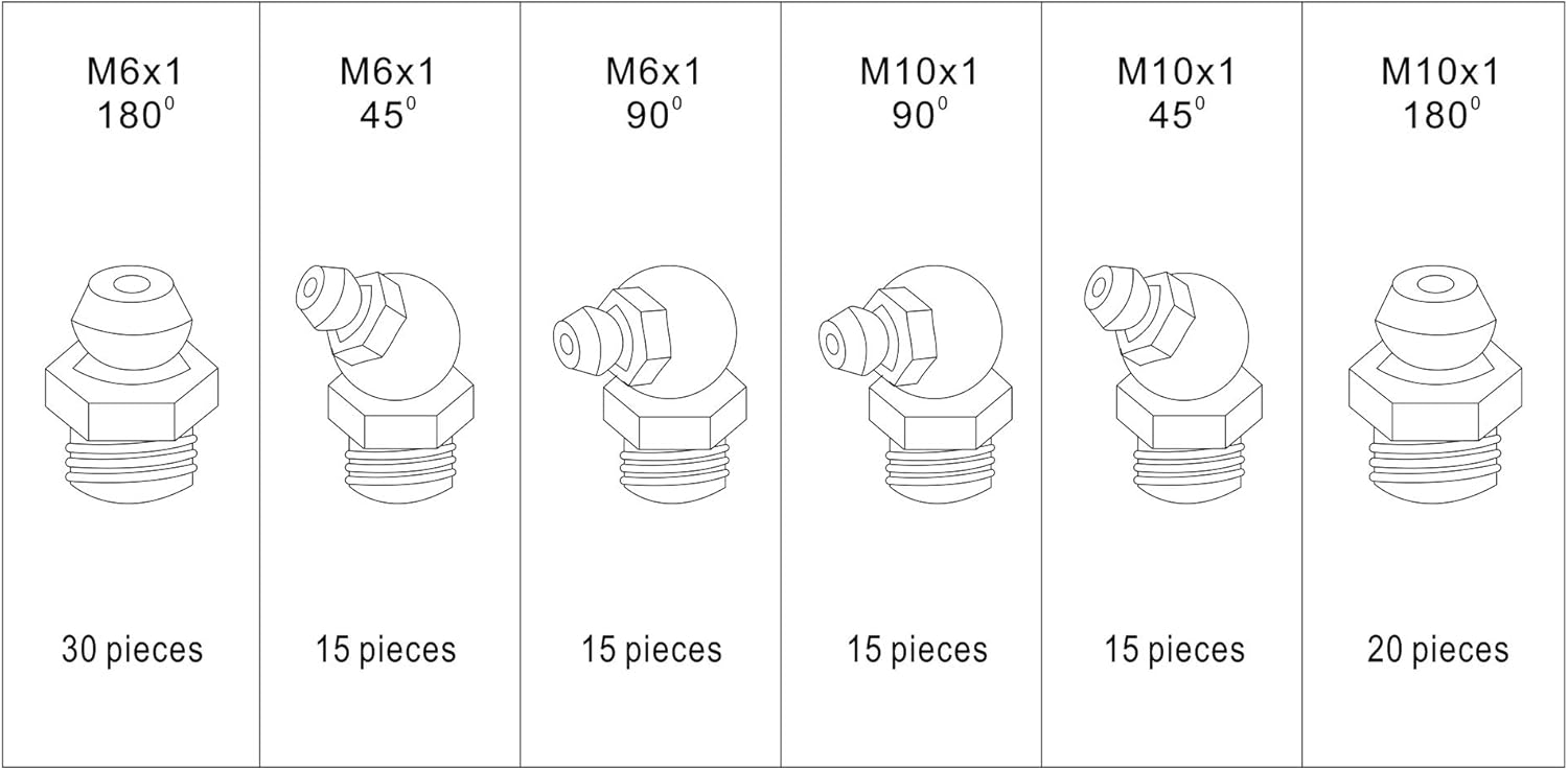 Fittings 90Degree 45Degree Angled Zerks Assortment Set Straight