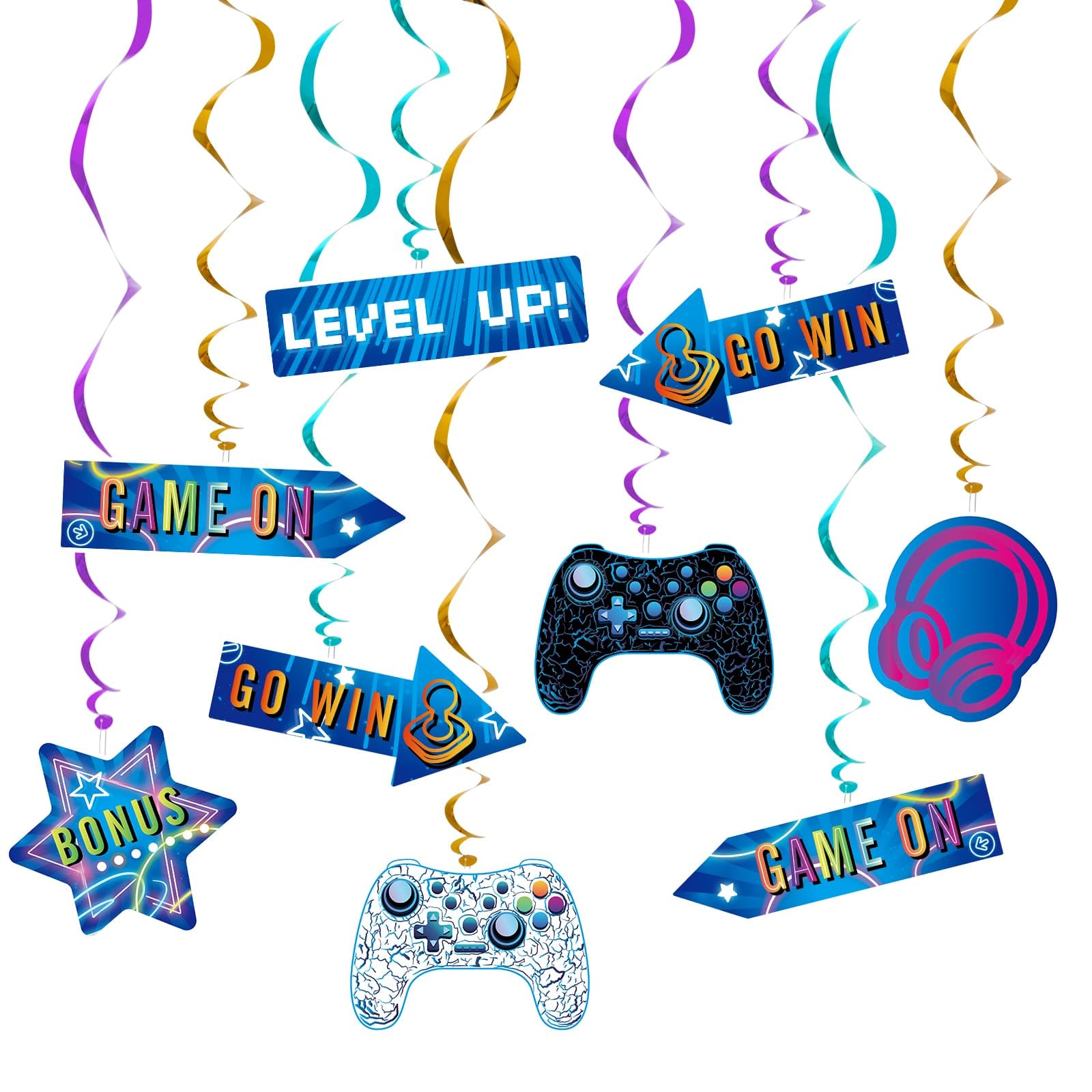 Photo 1 of WERNNSAI Video Game Hanging Swirls - 21 PCS Video Game Party Decorations for Kids Boys Gamer Birthday Party Ceiling Window Door Decors Hanging Whirls Streamers for Gaming Night Party Supplies