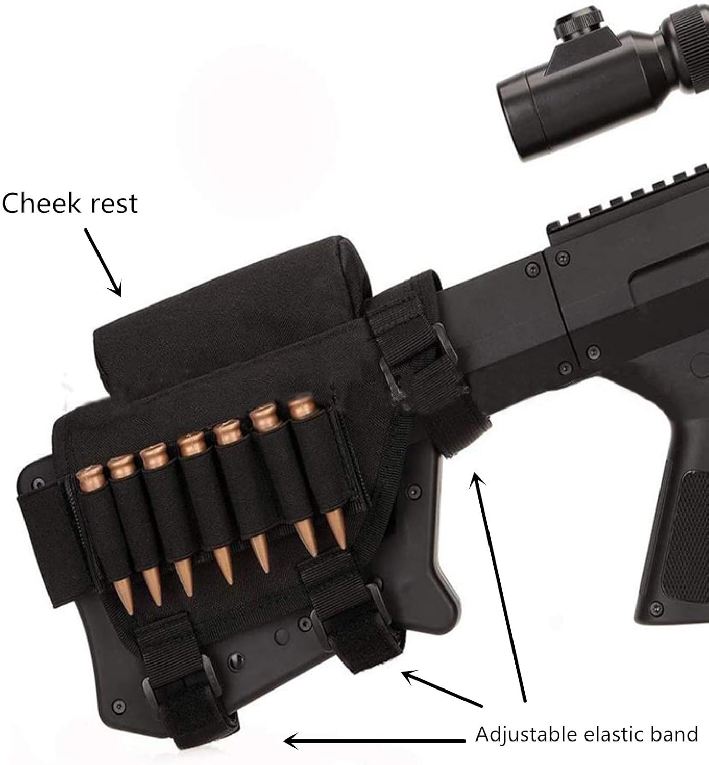 EVNNO Rifle Ammo Holder, Rifle Buttstock, Adjustable Tactical Cheek Rest Pad Ammo Pouch with 7 Shells Holder for .308 or. 300 Winmag Hunting Shooting. : Sports & Outdoors