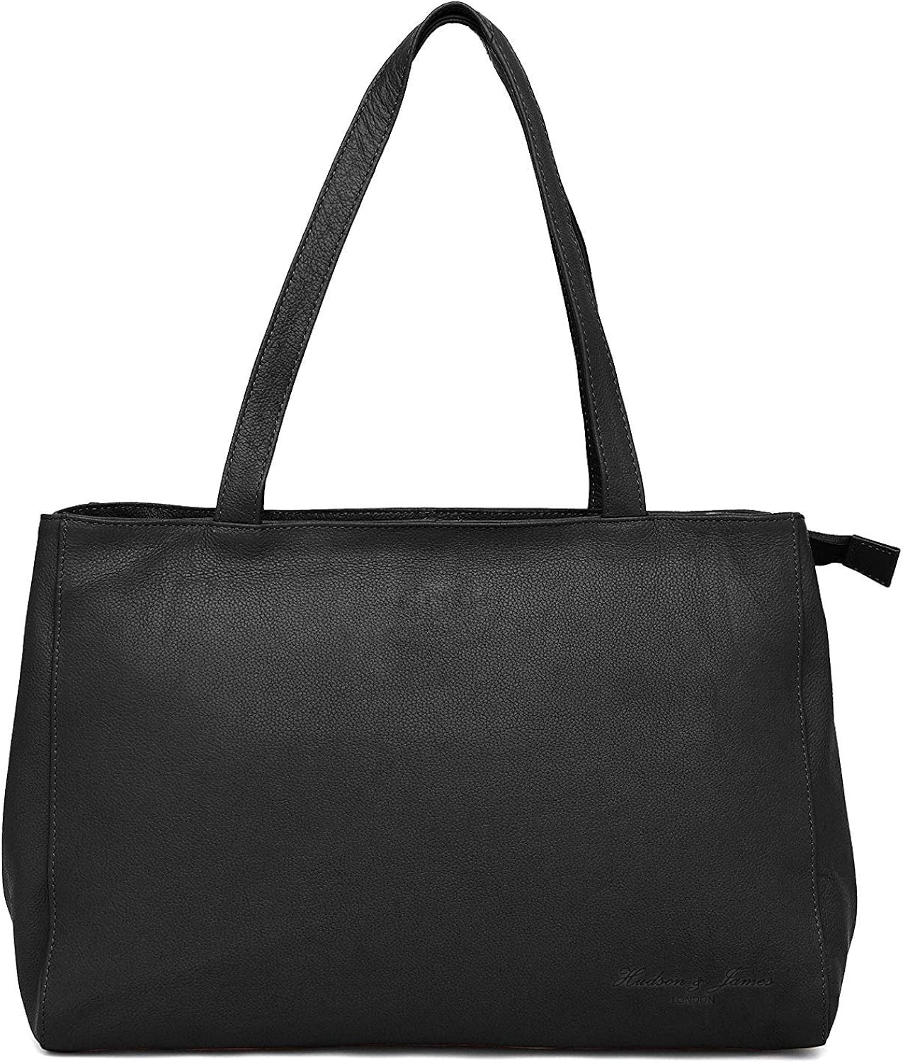 Hudson & James Designer Genuine Real Nappa Leather Handmade Women Ladies Travel Satchel Everyday Crossover Cross body Work iPad Shoulder Handbag Bag (Black) - Image 4