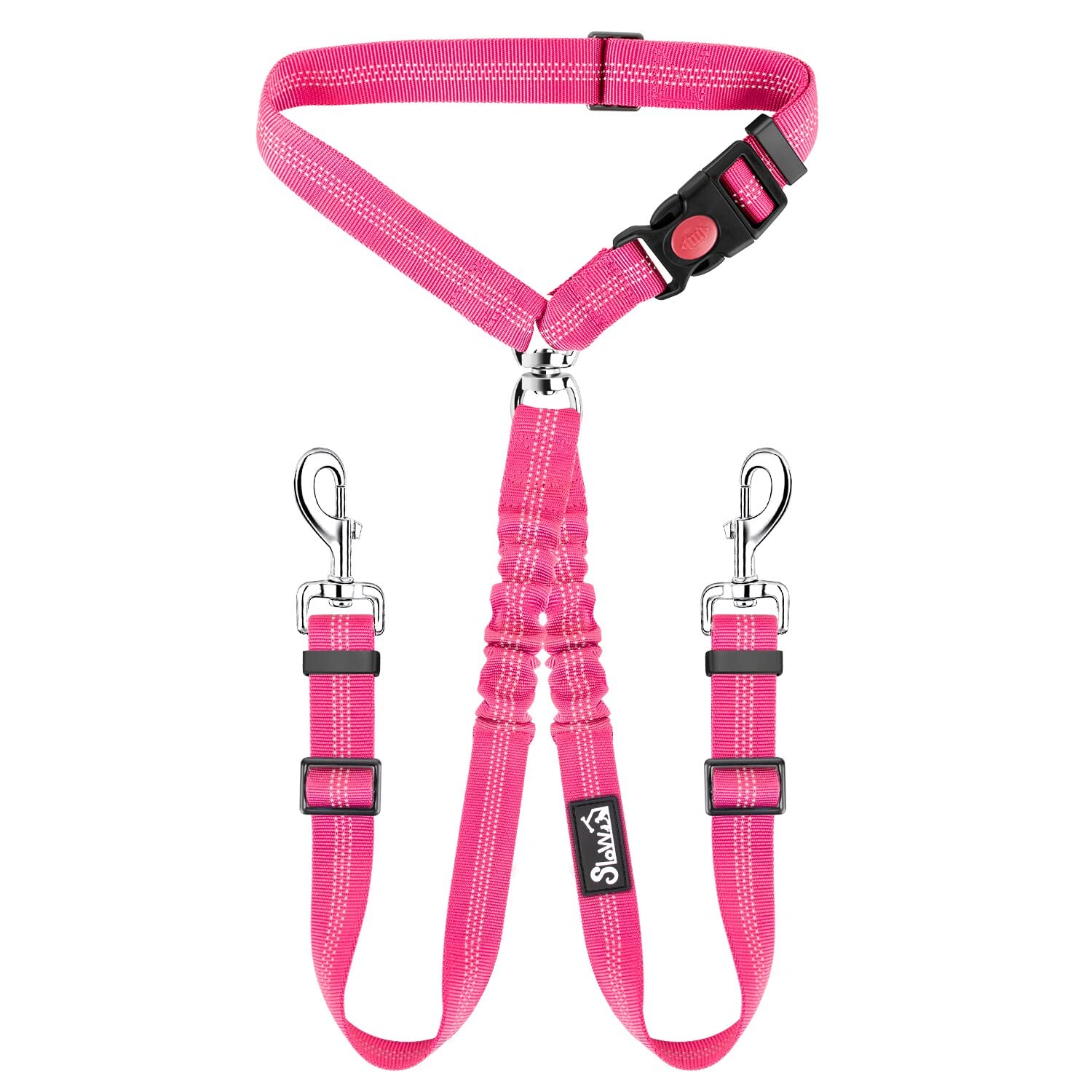 SlowTon Double Dog Seat Belt, Adjustable Headrest Dog Car Harness with Anti-shock Elastic Bungee Buffer, 2-in-1 Pet Cars Safety Seatbelt Restraint and Dog Leash Lead for Travel Walking Daily Use