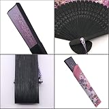 Kibon Folding Hand Fan Bamboo Silk Tassel Purple 8.3 15x8.3in Handheld view 3