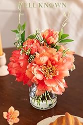 WELL KNOWN Artificial Flowers in Glass Vase with