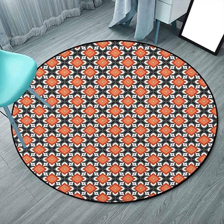 Floral Round Soft Microfiber Area Rugs For Bedroom 6 Round Orange Charcoal Grey White Geometric Flower Figures In Retro Style Simplistic Country Design For Bedroom Living Room Round 180cmx180cm Amazon Co Uk Kitchen