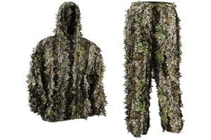 PELLOR Outdoor Camo Ghillie Suits, 3D Leafy Hooded Hunting Airsoft Camouflage Gillies Suits for Kids & Adults