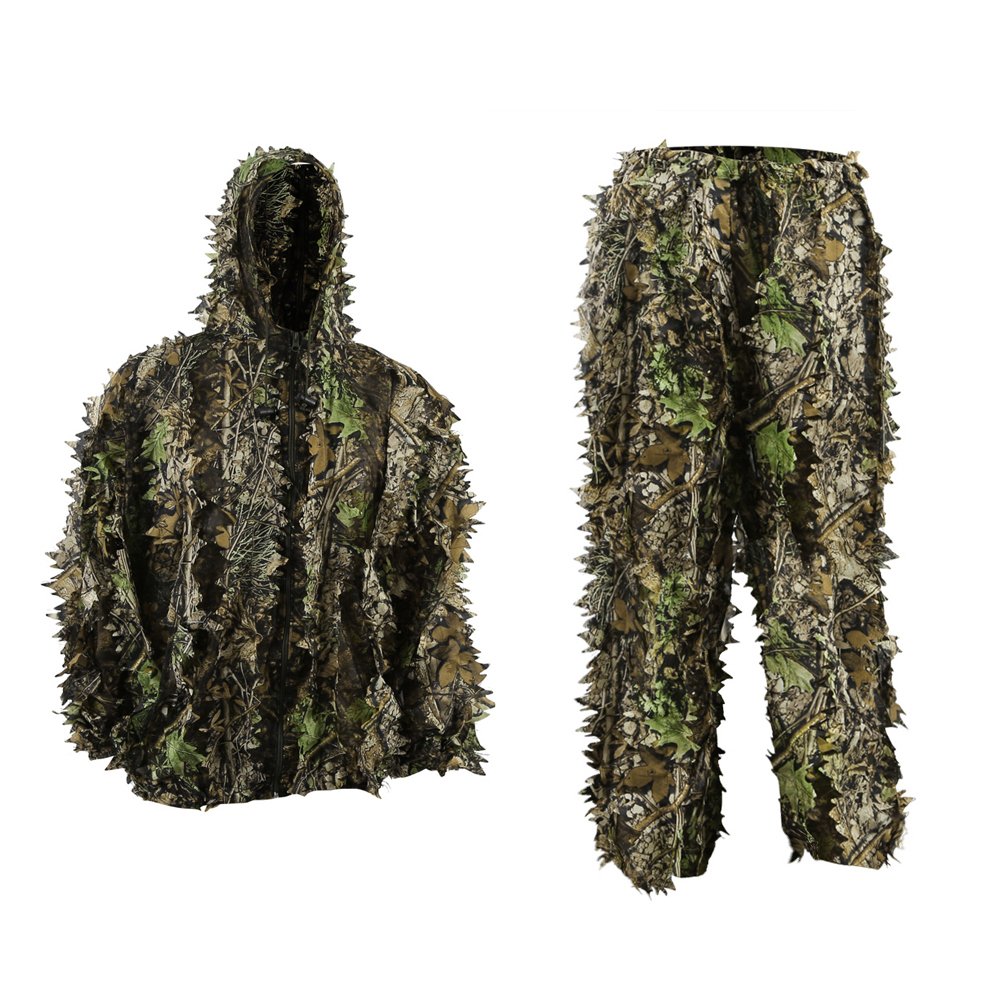 PELLOR Ghillie Suit, 3D Leaf Camouflage Uniform Gilly Suit, Ghillie Clothing Suits Tops Pants Jacket Hunting Paintball Airsoft Wildlife Photography