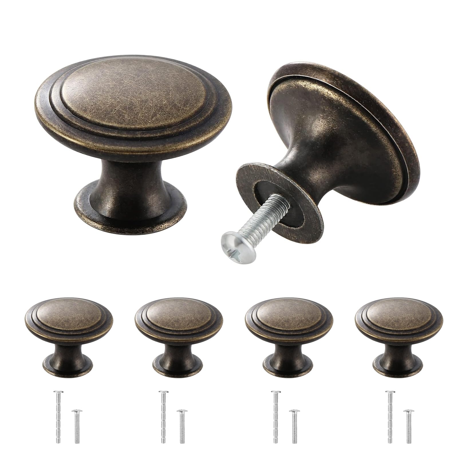 Misuyue 4pcs Vintage Drawer Knobs - Antique Bronze, Round, 30mm Aluminum Alloy Wardrobe Knobs