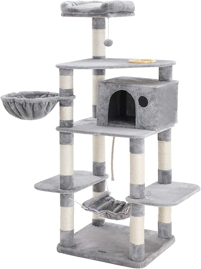 Feandrea Arbre A Chat Hauteur De 164 Cm Multi Niveaux Avec Bol Panier Niche Maison De Jeu Meubles Pour Chatons Chats Et Felins Couleur Grise Claire Pct99w Amazon Fr Animalerie