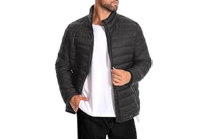 WHN Men Puffer Jacket Coat Lightweight Winter Waterproof Windproof Stand Collar Full Zipper Coats with 3 Pockets