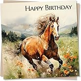 Nokular Birthday Greeting Card – Galloping Horse Watercolour Design – Blank Inside (135 x 135 mm) – Made in UK – With Envelope