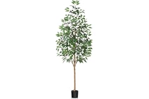 OAKRED Artificial Ficus Tree, 6FT Fake Tree with Natural Wood Trunk, Fluffy Faux Tree, Fake Silk Plant for Home Decor Indoor Office Porch, Set of 1