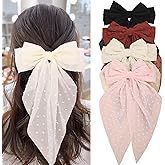 MRJ 4Pcs Chiffon Hair Bows for Women Big French Bows Hair Clips for Girls Hair Accessories Barrettes Metal Clips Bowknot Aesthetic