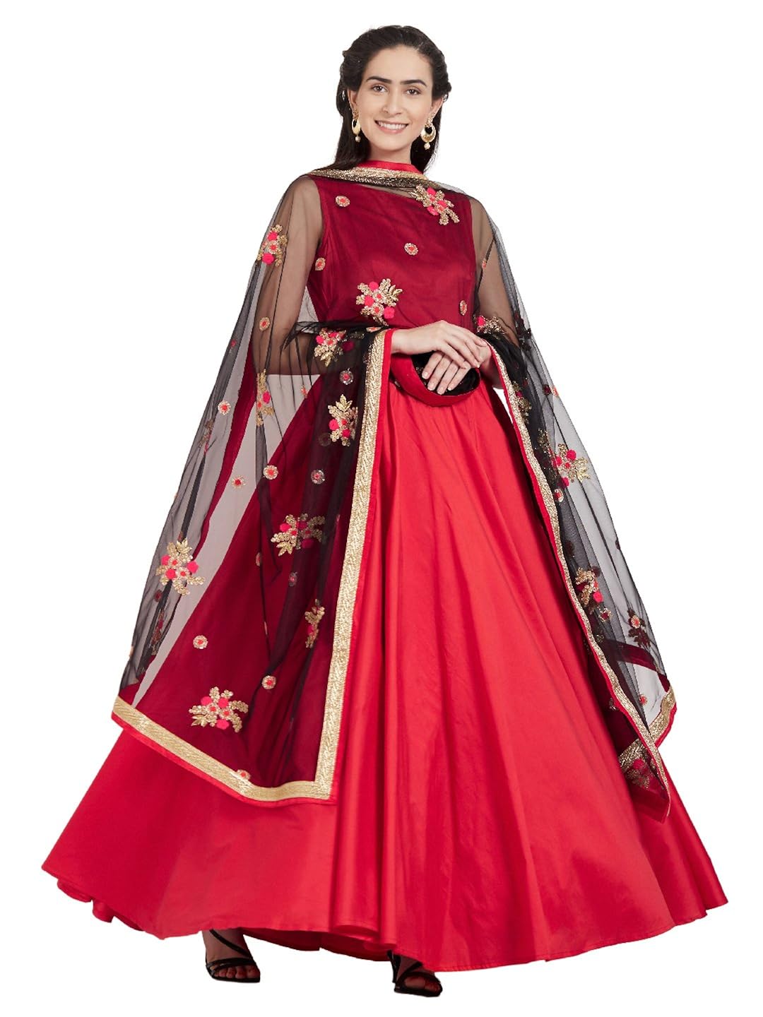 dupatta bazaar woman's multicolour flower embroidered net dupatta