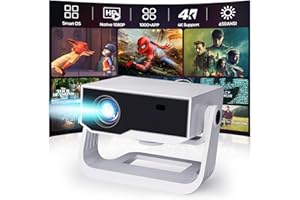 WIELIO Projector With Wifi And Bluetooth, Built in Apps 4K Support Smart OS Portable Bedroom Projector Native 1080P with 120° Rotation, 20000Lu Auto Keystone & E Focus Movie Mini Proyector for Outdoor Indoor