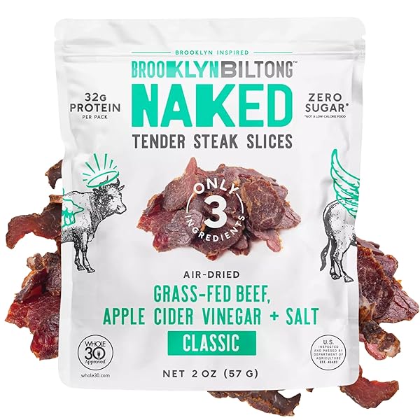 BROOKLYN BILTONG CARNIVORE SNACK, AIR DRIED GRASS FED BEEF, SOUTH AFRICAN BILTONG (2 OZ, PACK OF 1) – BILTONG, NOT JERKY, KETO, GLUTEN FREE, ONLY SALT, WATER, AND VINEGAR, MADE IN USA – (NAKED CLASSIC)