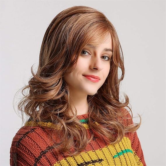 Amazon 化学繊維の髪のファッションセクシーな女性茶色の巻き毛の長い髪のかつら ブラウン 福袋 通販