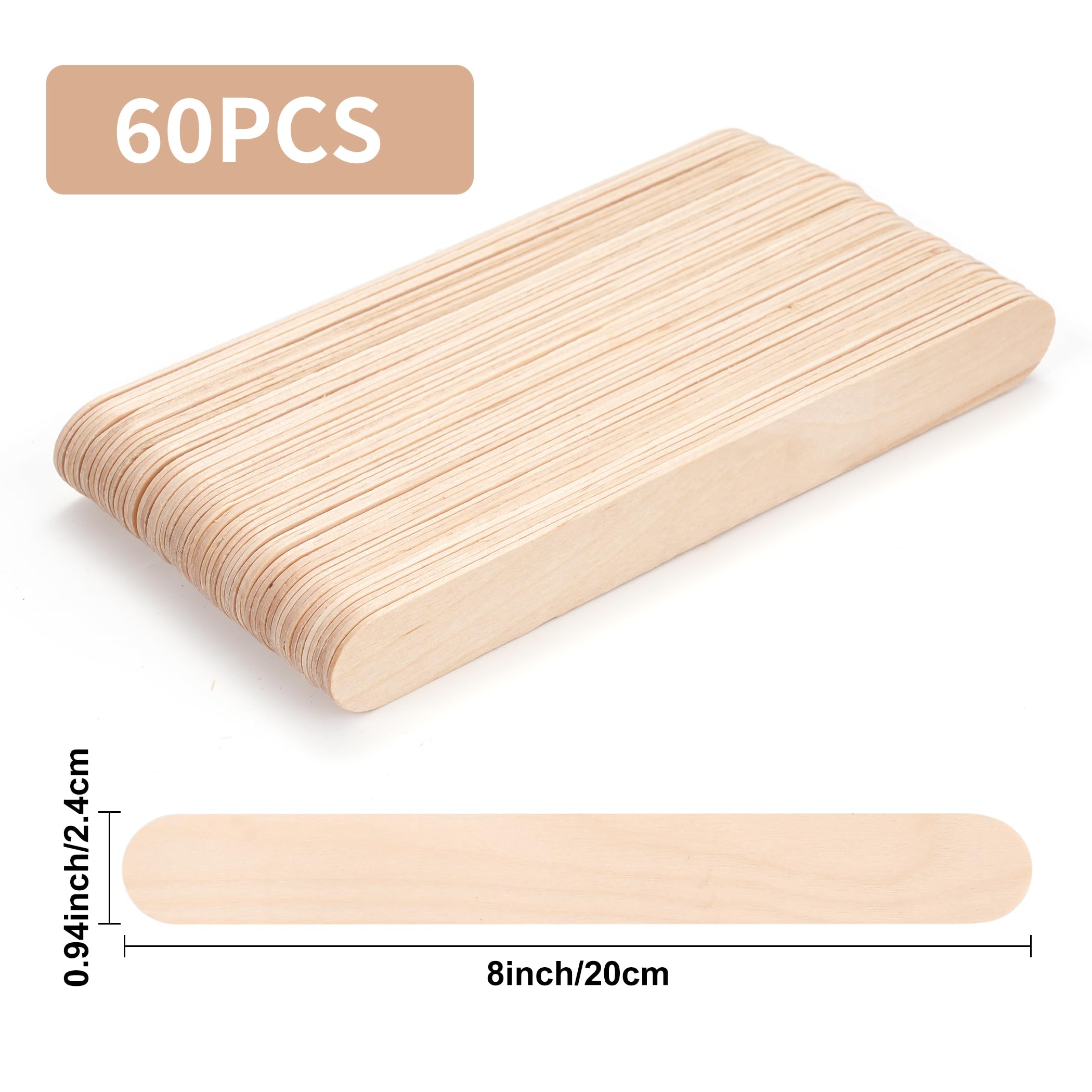 60 Pieces Jumbo Craft Sticks, 8 Inch Natural Wooden Popsicle Sticks, Multi-Functional Ice Cream Sticks for Crafts, Tongue Depressors, Hair Removal and Waxing Sticks, Plant Labels, DIY Classroom Crafts