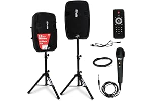 Portable PA Speaker System - 1800W High Powered BT Connectivity Compatible Active + Passive Pair Outdoor Sound Speakers w/USB