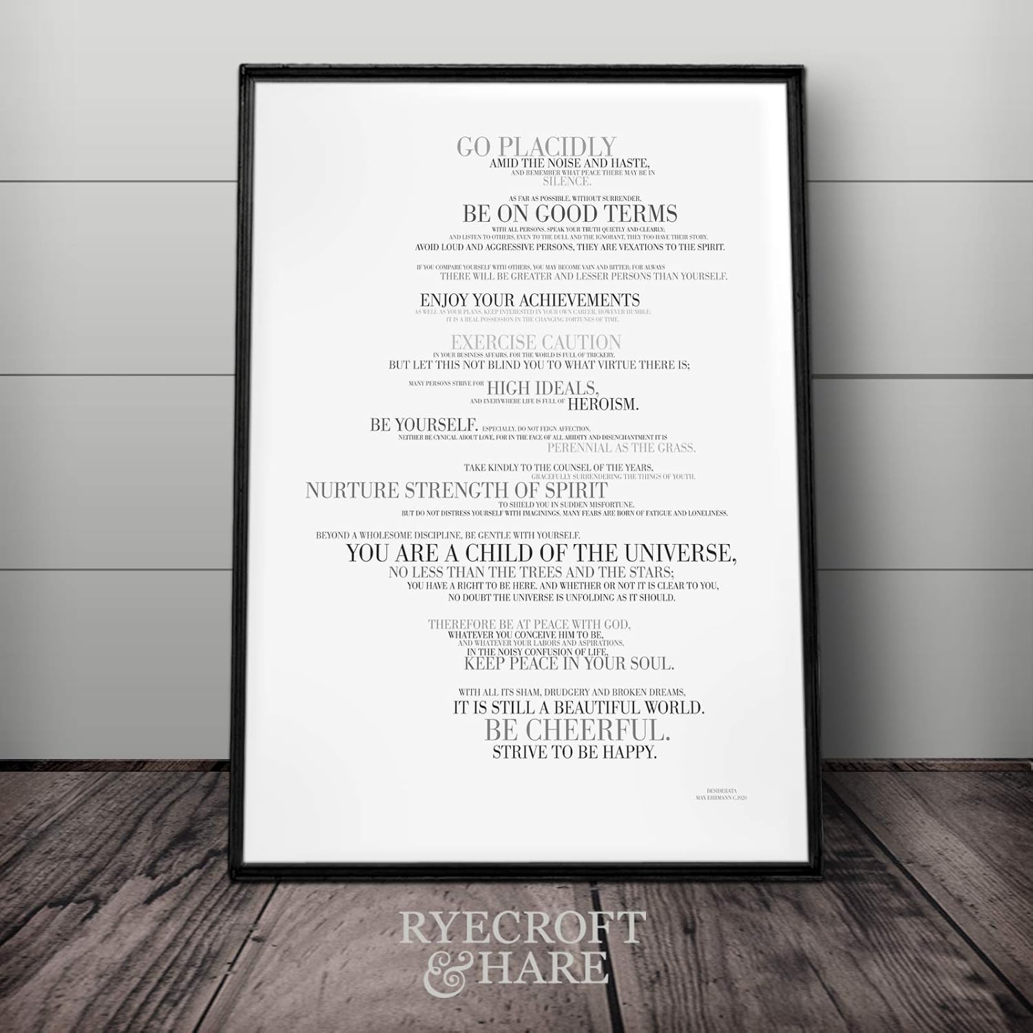 Desiderata Print Ehrmann Poem Go Placidly Amid Be Yourself Wall
