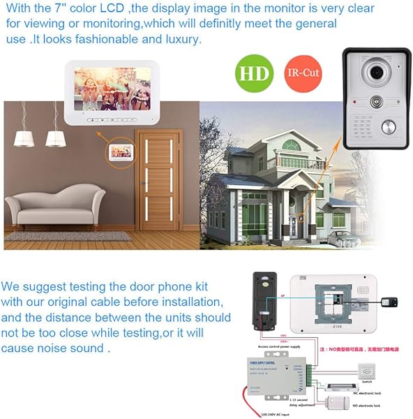 Video Trklingel Kit Trklingel Intercom Kit Smart berwachungskamera System Home Security System mit 7 Zoll TFT LCD Bildschirm Nachtsicht FunktionEU