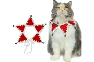 MITOCAPY Handmade Christmas Cat Costume and Dog Christmas Bandanas,Knitted Dog Clothes with Silent Bell,Adjustable Fit Five-Pointed Star Cat Outfit,Cat
