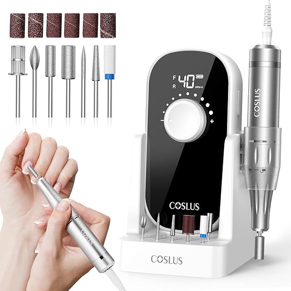 COSLUS E51 Elektrische Nagelfräser 40000 U/min: 6-in-1 Professionell Nagelpflege Set für Gelnägel Acrylnägel für Salon und Zuhause Mit Gel-Entfernung und Pediküre-Funktion Tragbar und Geräuscharm