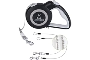 LANWANDENG Chew Proof Retractable Leash with 2 Heavy Duty No Tangle Wire Ropes, 16FT Long 360 Tangle-Free Dual Dog Leash for Small/Medium/Large Dogs Gray