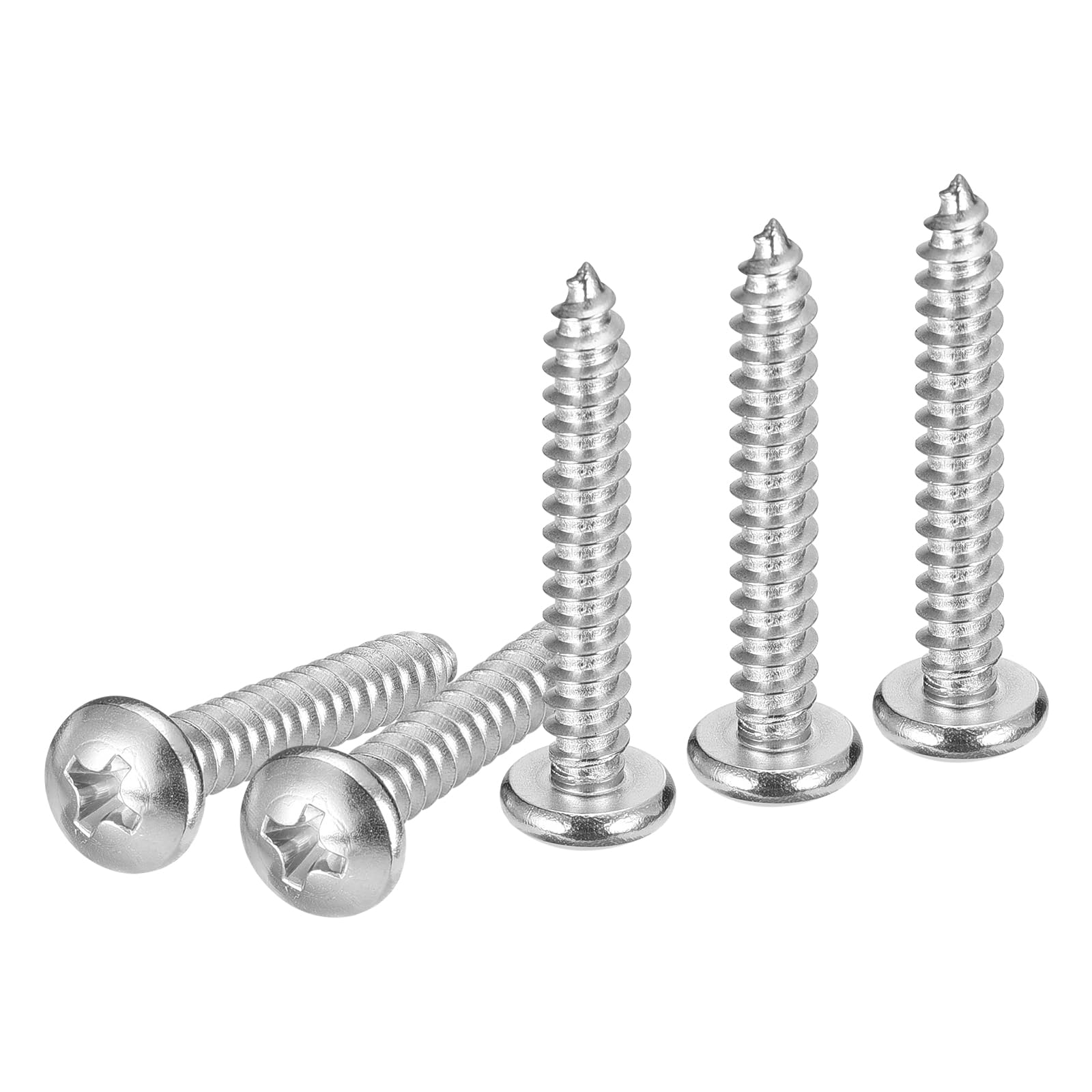 DTGN #10x1-1/4" Phillips Pan Head Self-tapping Screw - 60Pack - Bright Finish 304 Stainless Steel Sheet Metal Screws Wood Screws