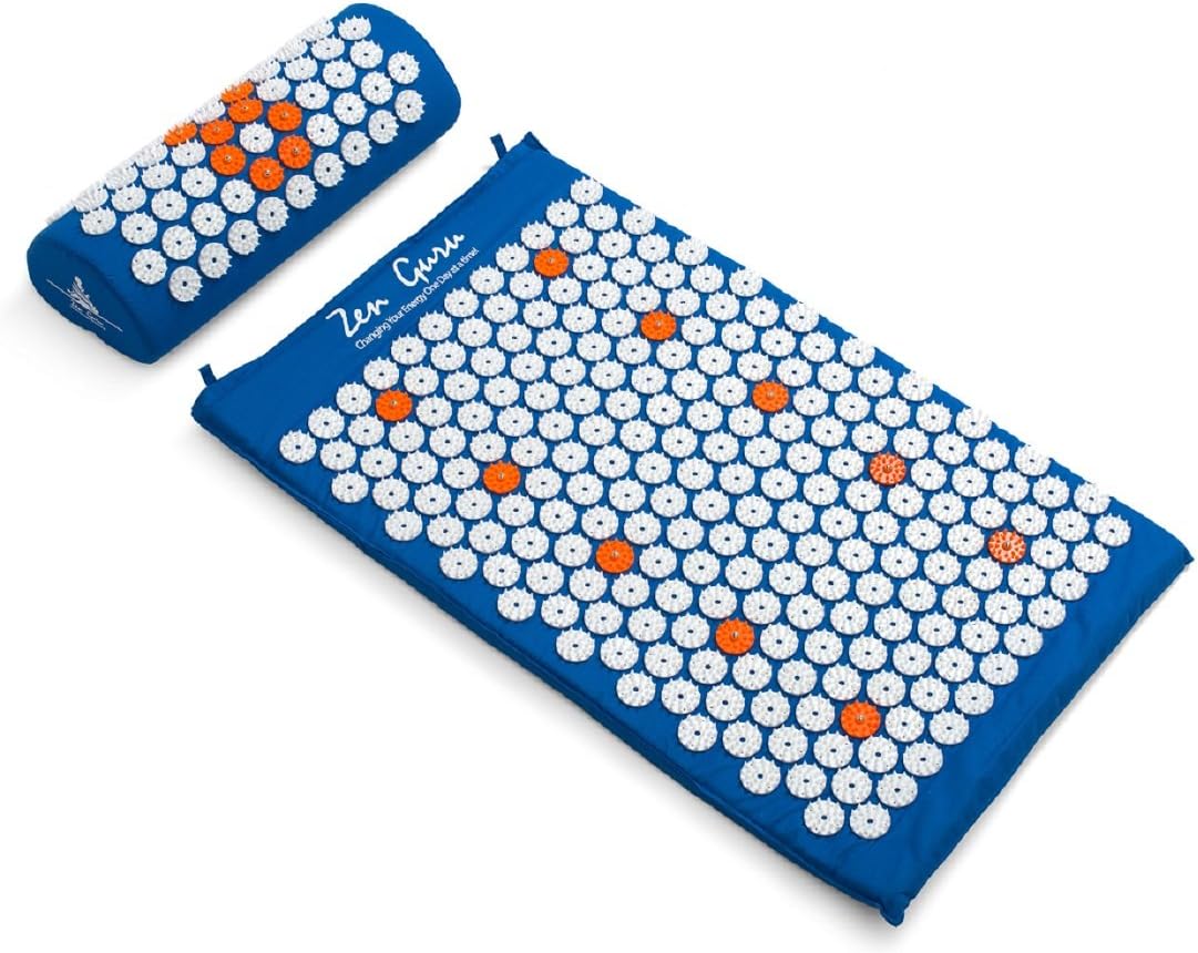 ZenGuru Best Acupressure Mat & Pillow Set - Sale - Effective Remedy for Pain and Stress Relief - with Magnet Therapy - Free Bonuses: Carry Bag & Reflexology Foot Chart - Lifetime Money Back (Blue): Health & Personal Care