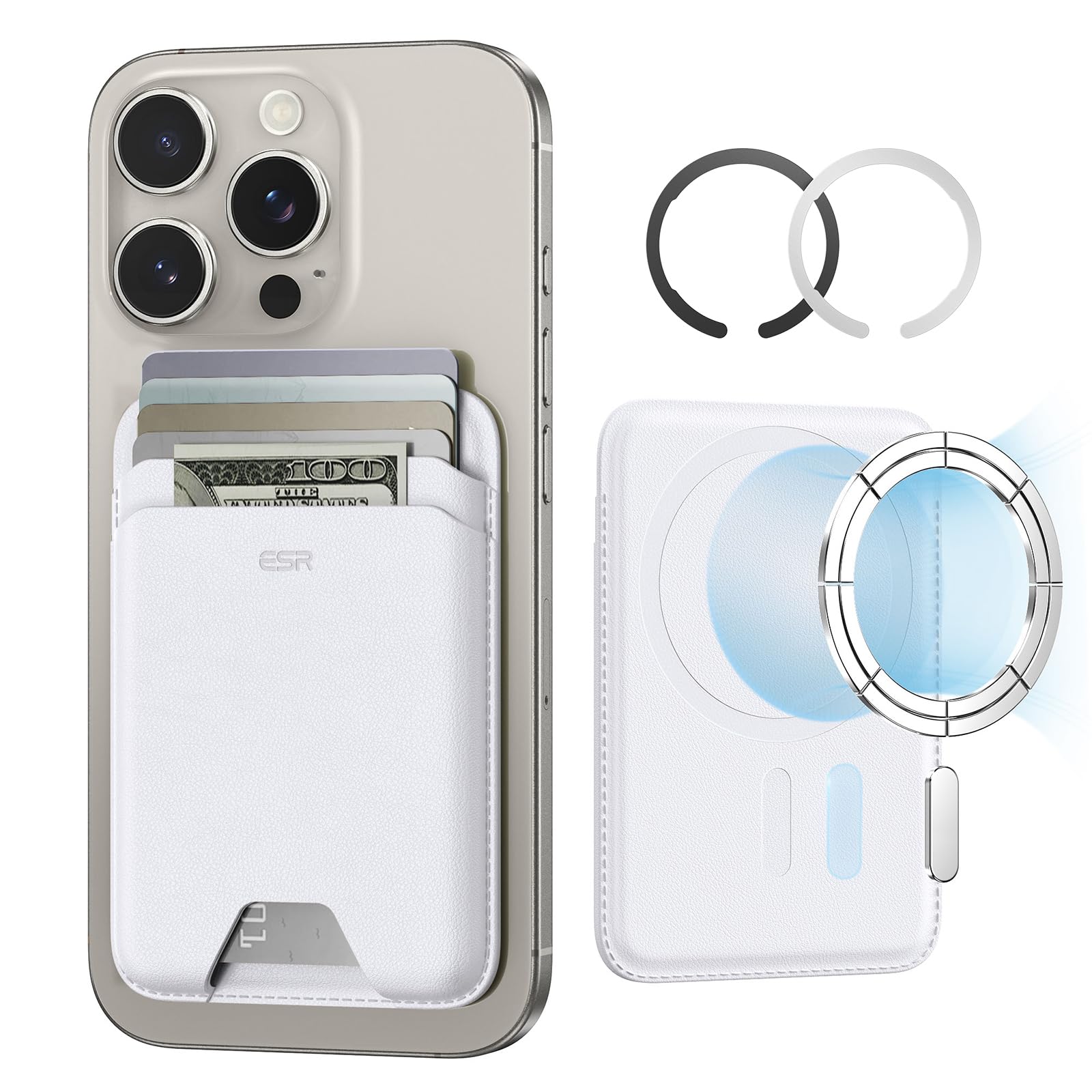 Photo 1 of ESR for MagSafe Wallet, 5-Card Holder With RFID Blocking, MagSafe Sticker Included, Slim Magnetic Wallet for iPhone 17/16/15/14/13/12 Series and Selected Samsung Devices, Not for 13/12 Mini, White