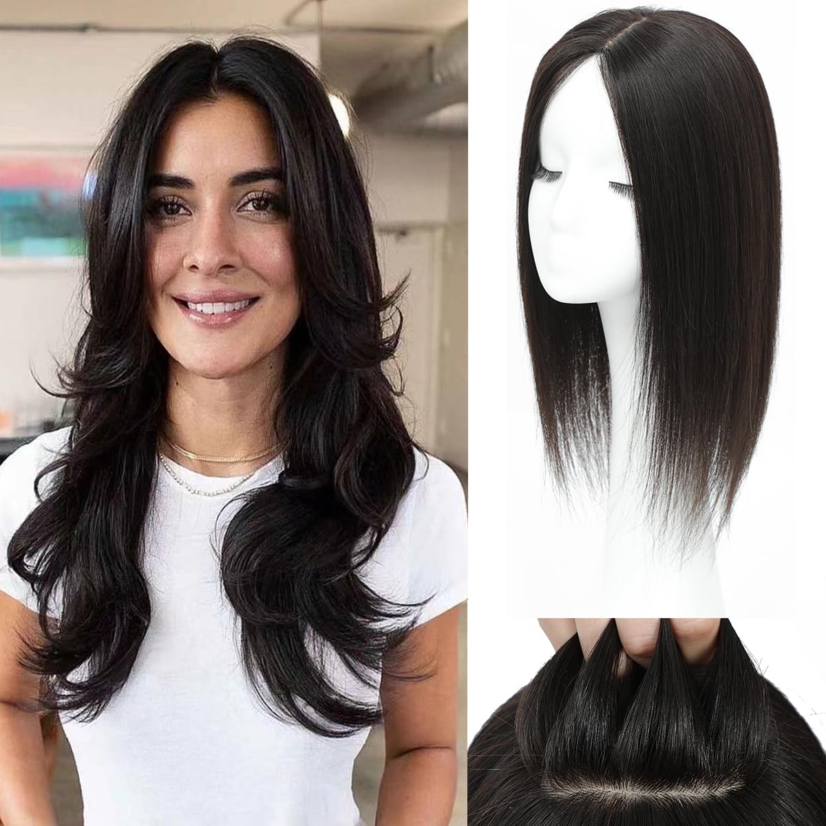 Hair Toppers for Thinning Hair Women Real Hairs 16In Hairs Toppers 7 * 7 In Skin Scalp Big Base Cover Top Hairs Pieces Wiglets Cover Large/scalp reality