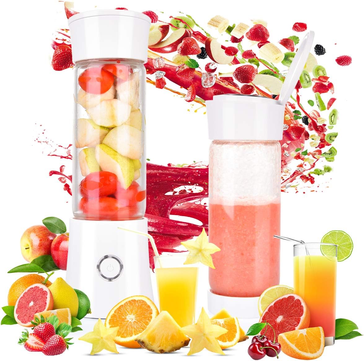 Tyhbelle Mini Blender Smoothie Maker 480ml Portable Blender USB Rechargeable Personal Fruit Blender Juicer Mixer with Cup Cleaning Brush White 7.5x25.5cm