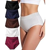 SDEOER Women's Cotton Underwear Lace Stretchy High Waisted Ladies Panties Breathable Briefs 5 Pack